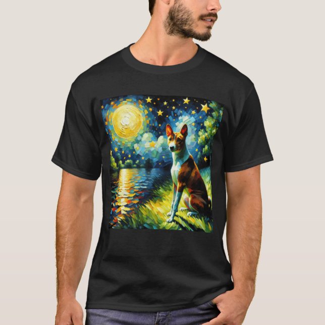 Camiseta Starry Night Basenji Dog Van Gogh Lover (Frente)