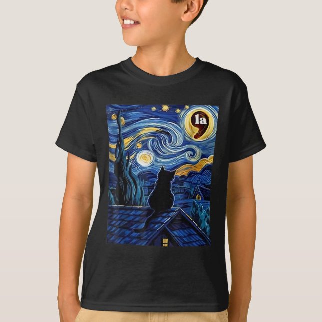 Camiseta Starry Night Black Cat Comma La Kamala Harris (Frente)
