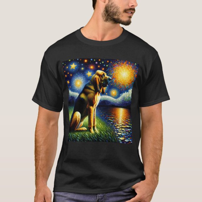 Camiseta Starry Night Bloodhound Dog Van Gogh Lover (Frente)