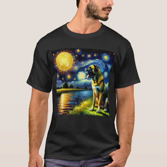Camiseta Starry Night Boerboel Dog Van Gogh Lover (Frente)
