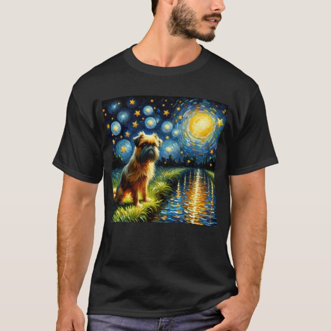 Camiseta Starry Night Brusry Griffon Dog Van Gogh Lover (Frente)
