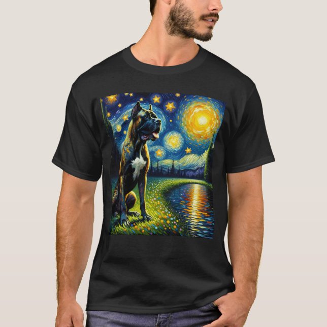 Camiseta Starry Night Cane Corso Dog Van Gogh Lover (Frente)