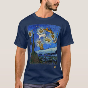Camiseta Starry Night Cat Art Parody Van Gogh Engraçado Cat