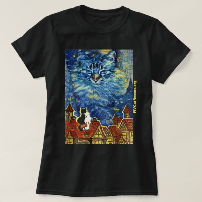 Camiseta Starry Night Cat com Site para Mulheres T-Shirt (Frente do Design)