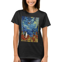 Starry Night Cat com Site para Mulheres T-Shirt