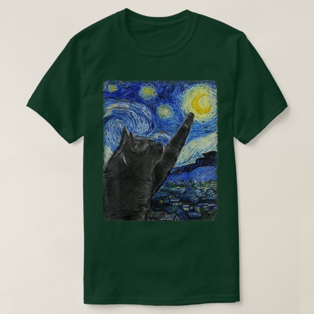 Camiseta Starry Night Cat Van Gogh Cat (Frente do Design)