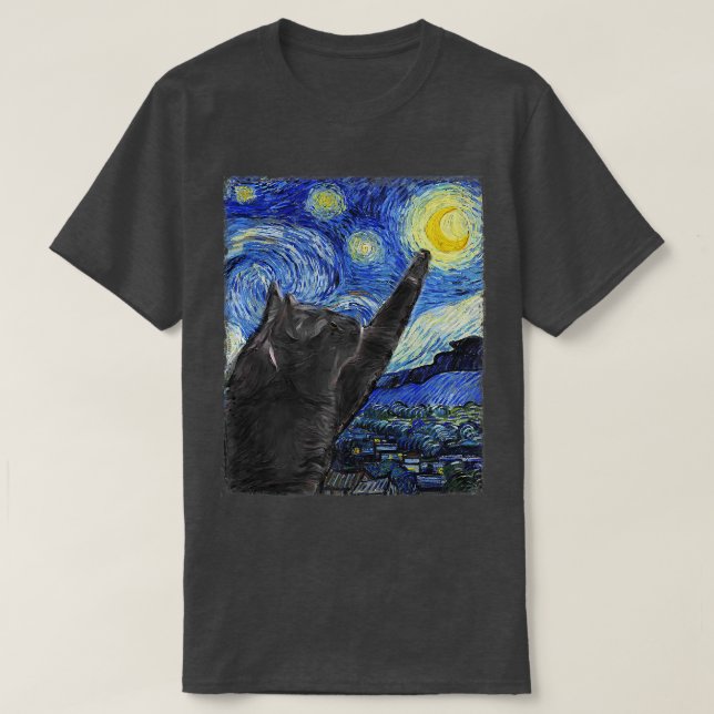 Camiseta Starry Night Cat Van Gogh Cat977 (Frente do Design)