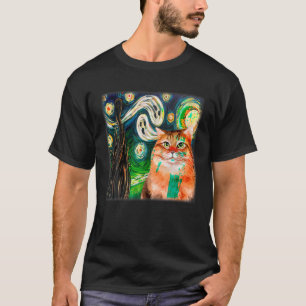 Camiseta Starry Night Cat Van Gogh Ghost Scary Halloween Co