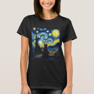 Camiseta Starry Night Cat - Van Gogh Inspirou a Arte Tee