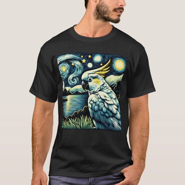 Camiseta Starry Night Cockatoo papagaio Van Gogh Bird Lover (Frente)