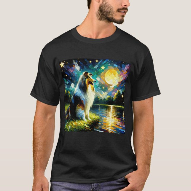 Camiseta Starry Night Collie Dog Van Gogh Lover (Frente)