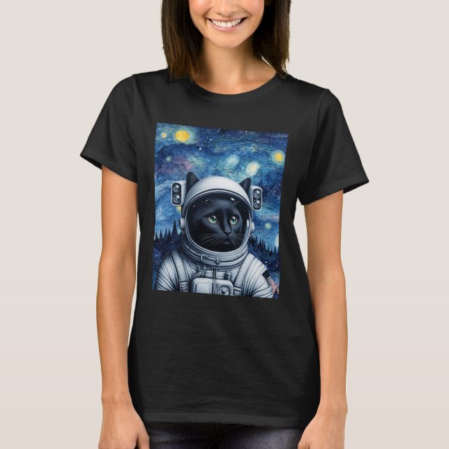 Camiseta Starry Night Cosmic Cat Astronauta Art (Frente)