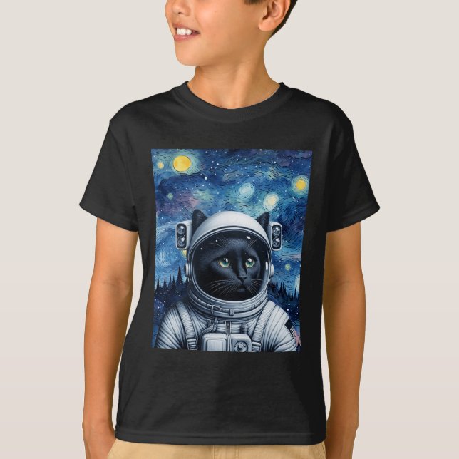 Camiseta Starry Night Cosmic Cat Astronauta Art (Frente)
