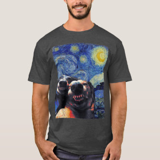 Camiseta Starry Night Dachshances Engraçados Cães Van Gogh 