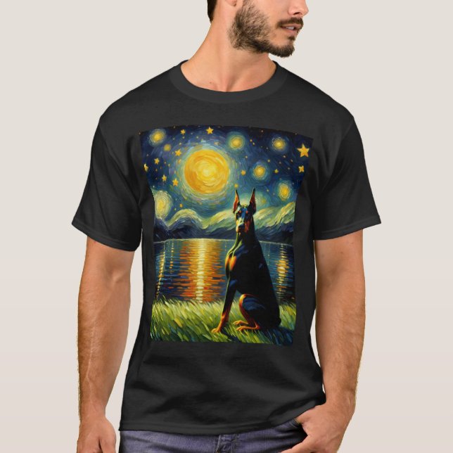 Camiseta Starry Night Doberman Pinscher Dog Van Gogh Lover (Frente)