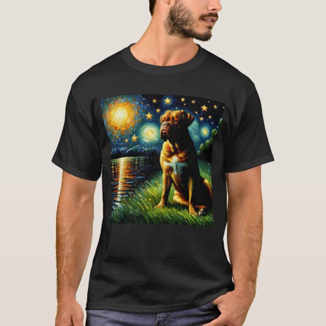 Camiseta Starry Night Dogue de Bordeaux Dog Van Gogh Lover (Frente)