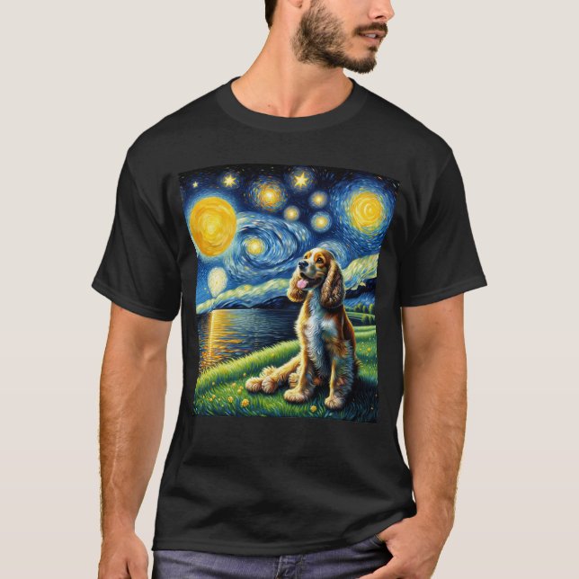 Camiseta Starry Night English Cocker Spaniel Dog Van Gogh (Frente)