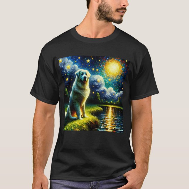 Camiseta Starry Night Excelente Pirenéus Dog Van Gogh Lover (Frente)