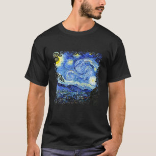 Camiseta Starry Night Fatiado Por Vincent Van Gogh   Famíl