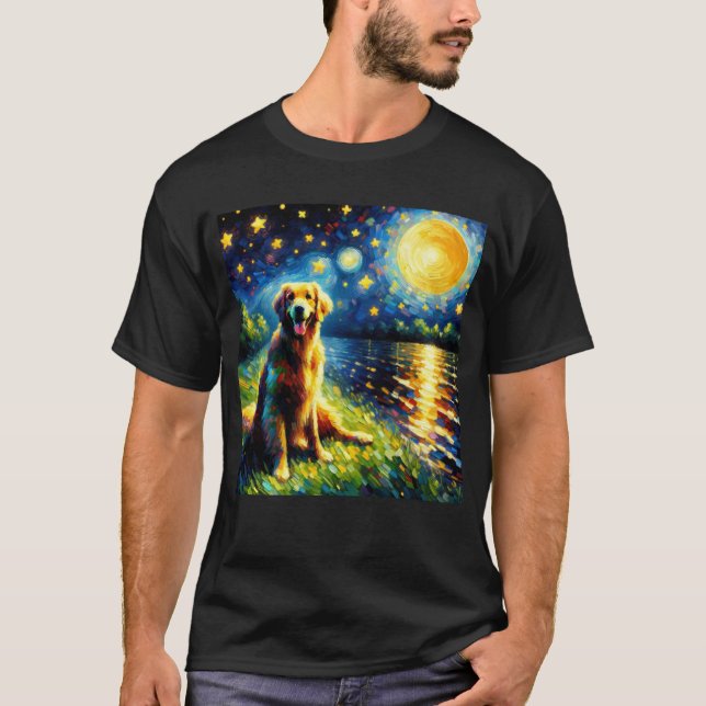 Camiseta Starry Night Flat Coated Retriever Dog Van Gogh (Frente)