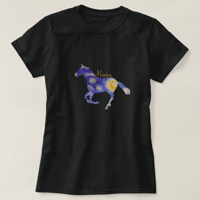 Camiseta Starry Night Horse Silhouette Custom Monographic A (Frente do Design)
