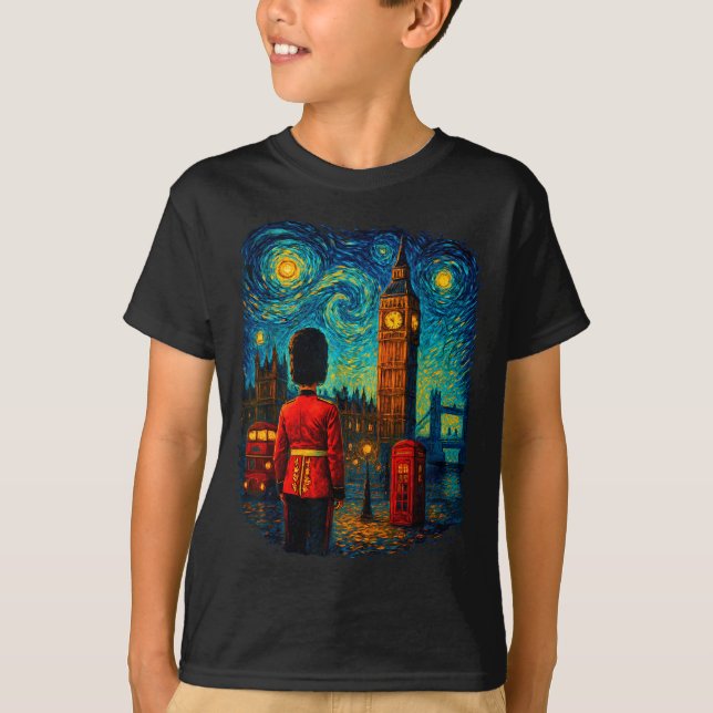 Camiseta Starry Night London Red Telephone Box Queen's Guar (Frente)