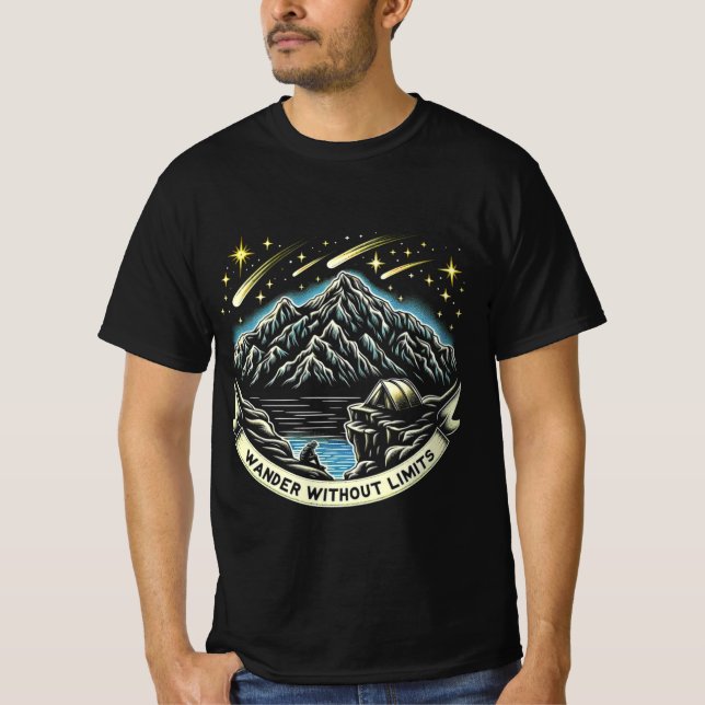 Camiseta Starry Night Mountain e acampamento (Frente)