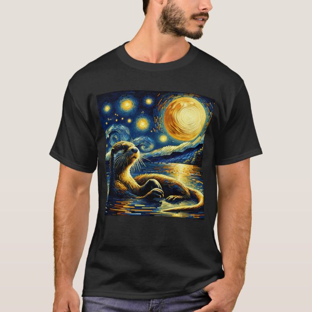 Camiseta Starry Night Otter Van Gogh Lover (Frente)