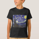 Camiseta Starry Night por Vincent van Gogh<br><div class="desc">Starry Night, de Vincent van Gogh, é uma pintura de paisagem urbana de paisagens de apos impressionismo de arte com vista para o Santo Remy, França do asilo de van Gogh. O céu noturno está balançando com nuvens com uma lua crescente brilhante e estrelas brilhantes sobre a pequena vila. Starry...</div>