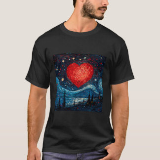 Camiseta Starry Night Red Love Heart Design