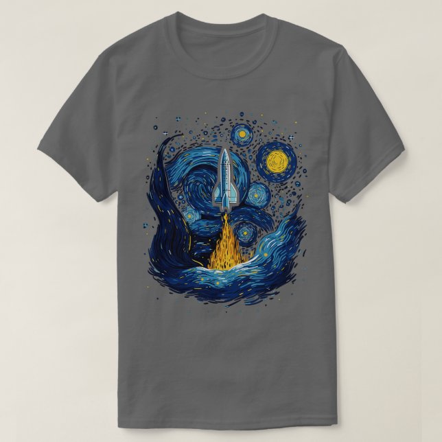 Camiseta Starry Night Rocket Launch Space Gifts Science Gif (Frente do Design)