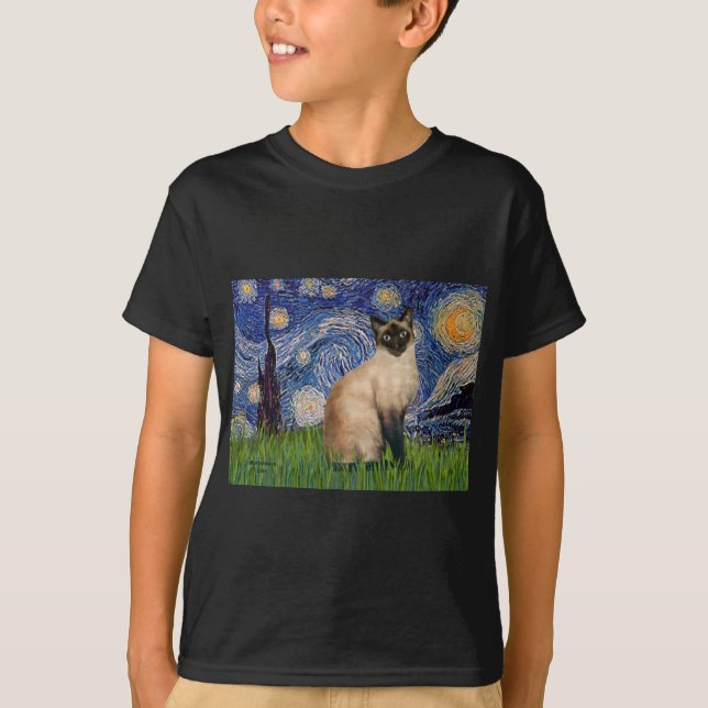 Camiseta Starry Night - Seal Point Gato Siamês (Frente)