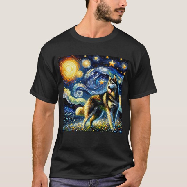 Camiseta Starry Night Siberian Husky Dog Van Gogh Lover (Frente)