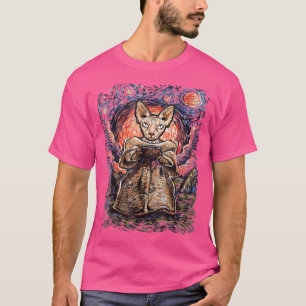 Camiseta Starry Night Sphyn Cat Art Parody Van Gogh Funny S