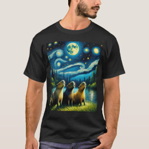 Camiseta Starry Night Three Capybaras Howling na Lua