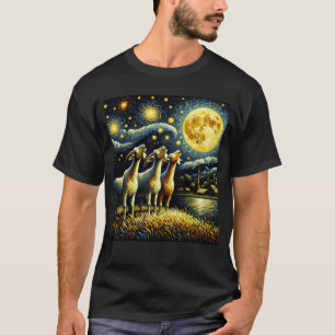 Camiseta Starry Night Three Goat Howling na Fazenda da Lua