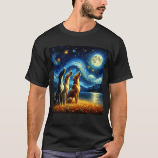 Camiseta Starry Night Three Great Danes Howling na Lua