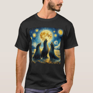 Camiseta Starry Night Three Seals Howing at Moon Van Gogh