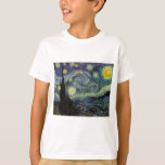 Camiseta Starry Night - van Gogh<br><div class="desc">Da lâmpada do mineiro de Nuenen à que colocou em sua janela, seguindo a cena com Gauguin; da estrela da noite que notou em 1875 em Corot Olive Orchard à carta que escreveu ao irmão em agosto de 1888, na qual ele disse: "Algum dia ou outro você verá uma fotografia...</div>