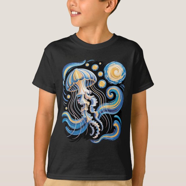 Camiseta Starry night van gogh jellyfish scuba diving surf (Frente)