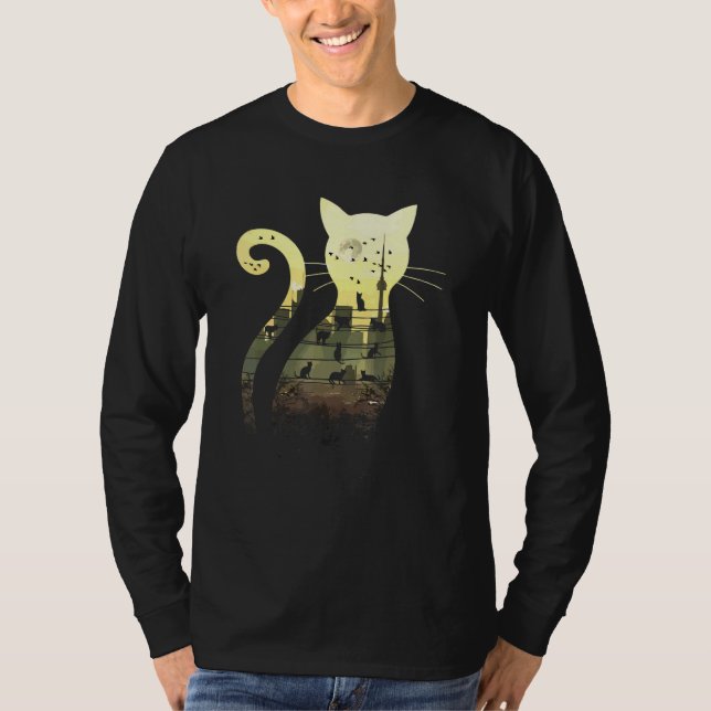 Camiseta Starry Sunset Night Urban City Skyline Black Cats (Frente)