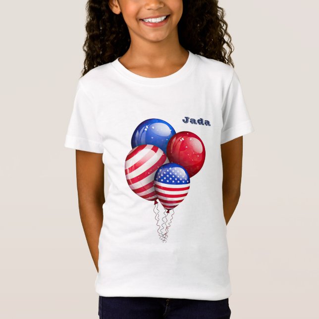 Camiseta "Stars and Stripes Balloons" com "Name Girl" (Frente)