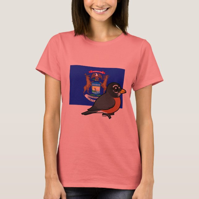 Camiseta State Birdorable of Michigan: Robin Americano (Frente)