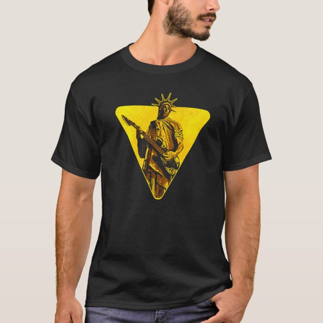 Camiseta Statue of Liberty Playing Electric Guitar Bass Roc (Frente)