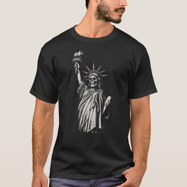 Camiseta Statue of Liberty Skull Torch Illustration (Frente)