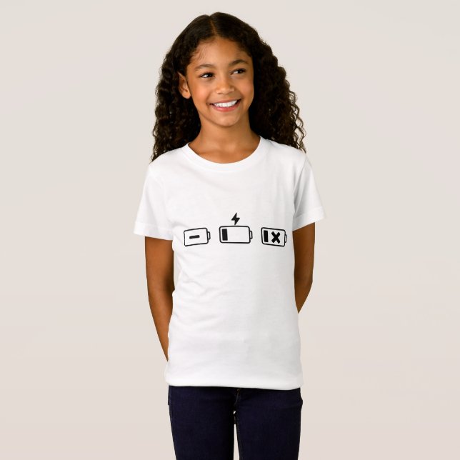Camiseta Status da bateria: vazio, carregamento, quebrado (Frente Completa)