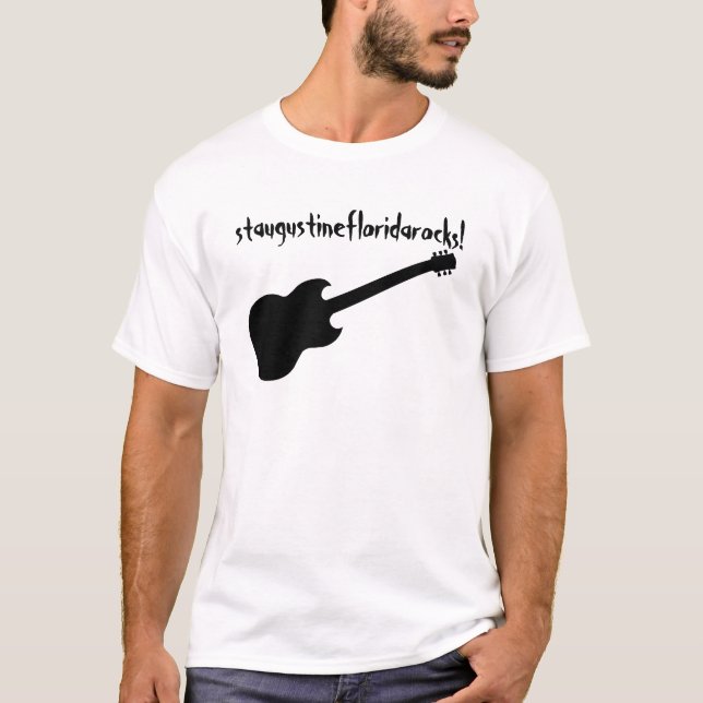 Camiseta staugustinefloridarocks! guitarra preta (Frente)