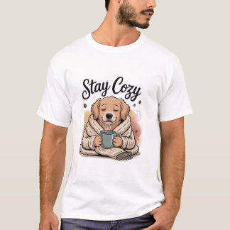 Camiseta Stay Cozy: Cute Dog with Hot Cocoa/Coffee