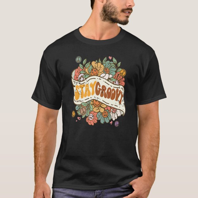 Camiseta Stay Groovy Positive Mind Happy Life Retro Sunflow (Frente)