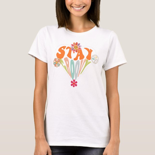 Camiseta Stay Groovy Retro Hippie  (Frente)